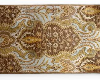 Light Blue and Brown Damask Patterned Rug