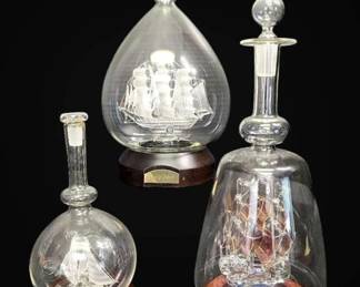 Three Glass Ships In Bottles Including Lichfield