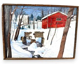 The Cider Mill Bridge of South Waterford, Maine 1968 Painting in Wood Frame AwardWinning