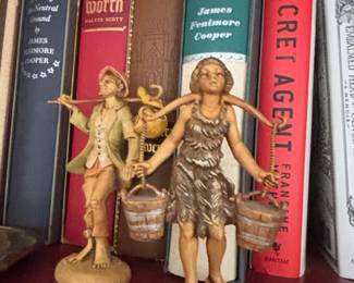 Pair of Vintage Borghese Chalkware Figurines Boy and Girl with Buckets