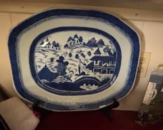 Antique Blue and White Canton Pattern Platter