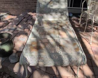 Vintage Wrought Iron Mesh Chaise Lounge Chair
