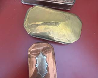 Antique Brass and Copper Tobacco Boxes Set