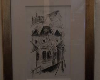 Boardman Robinson Sketch of European Townscape