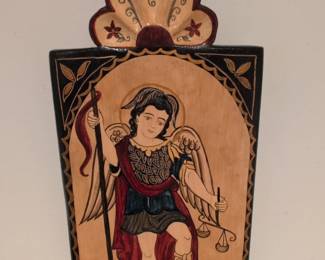 St. Michael the Archangel Retablo HandPainted Wooden Plaque