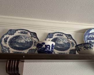 Johnson Brothers Old Britain Castles Blue and White Ceramic Plates and Bowl