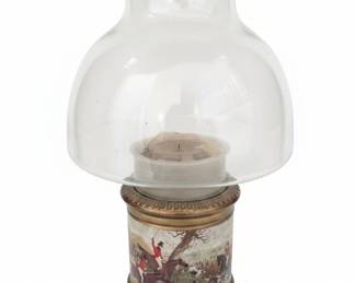Victorian Hunting Scene Oil Lamp