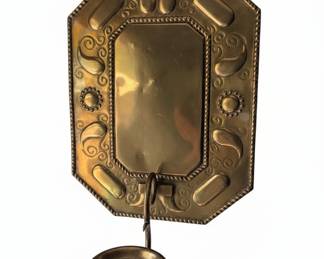 Octagonal Brass Repouss Wall Sconce with Candle Holder