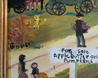 Folk Art For Sale Apple Butter and Pumpkins Painting second image