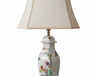Vintage Porcelain Ginger Jar Lamp with Floral and Bird Motif