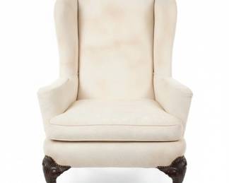 Wingback Armchair with Carved Legs