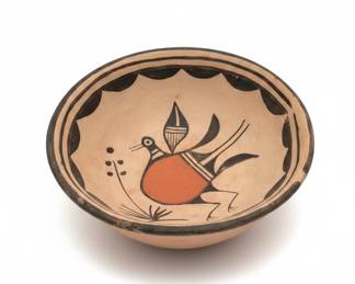 Hopi Polychrome Pottery Bowl with Bird Design by Garnet Pavatea