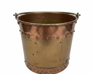 Antique Copper and Brass Riveted Coal Scuttle