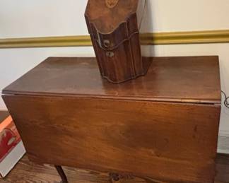 Antique Mahogany Drop Leaf Dining Table with Octagonal Box