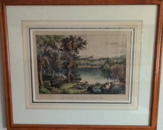 Autumn on Lake George Lithograph by Currier Ives