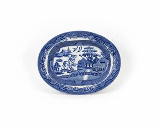 Antique Blue Willow Oval Platter with Scalloped Edge second image