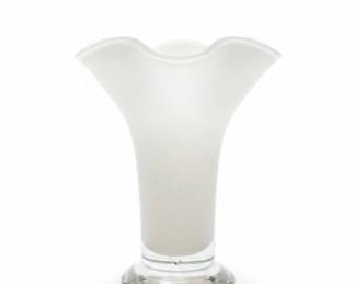 White Frosted Glass Vase with Clear Glass Base