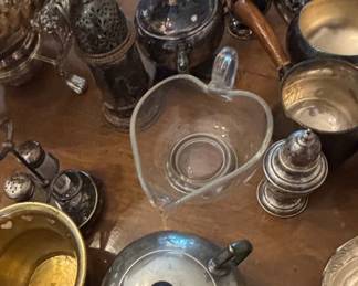 Silver Plated Tea Set with Serving Pieces and Glass Dish