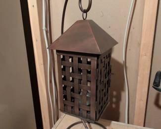 Rustic Wrought Iron Candle Lantern with Scroll Hanger