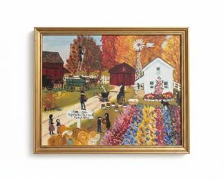 Folk Art For Sale Apple Butter and Pumpkins Painting
