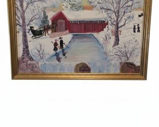 Winter Delight Covered Bridge Painting by Emma Schrock