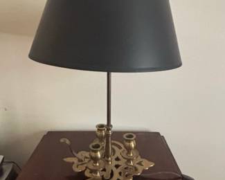 Brass Bouillotte Table Lamp with Black Shade