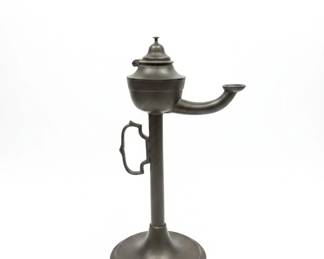 Antique Oil Lamp with Figural Ornaments