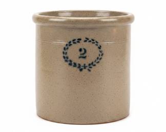 Antique Gallon Stoneware Crock with Blue Wreath Decoration