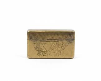 Brass Cigarette Case with Engraved Nautical Scene second image