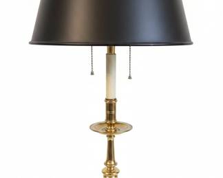 Brass Bouillotte Candlestick Table Lamp with Black Shade