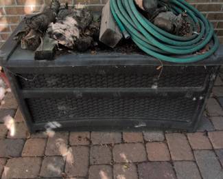 Suncast Gallon Resin Wicker Outdoor Patio Storage Deck Box with Hose