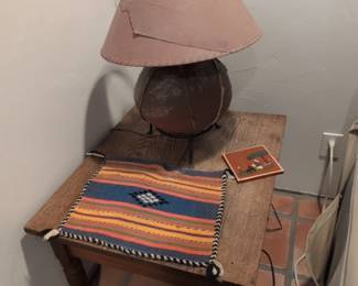 HandPainted Pottery Table Lamp with Rawhide Shade