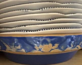 Handmade Blue Glazed Ribbed Ceramic Planter