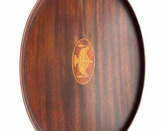 Antique Edwardian Inlaid Mahogany Oval Serving Tray