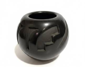 Santa Clara Pueblo Carved Blackware Pottery Vase