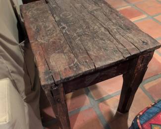 Rustic Carved Wooden Side Table