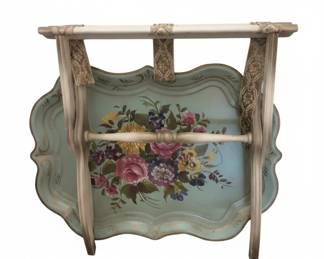 Vintage HandPainted Floral Tole Tray Table