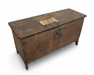 Antique Primitive Pine Blanket Chest with Textile Appliqu