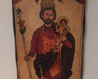 Folk Art Retablo Plaque of San Jose Saint Joseph with Child