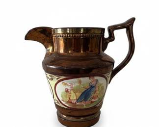Victorian Copper Lusterware Pitcher with Figural Scene
