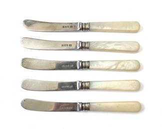 Antique Sterling Silver and Mother of Pearl Butter Knives and Dessert Forks Set second image