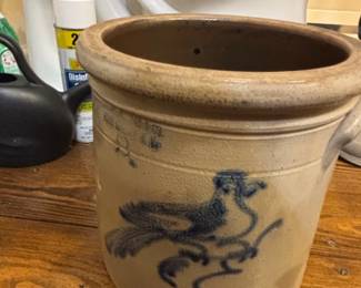 Stoneware Crock with Blue Bird Decoration Fort Edward Pottery