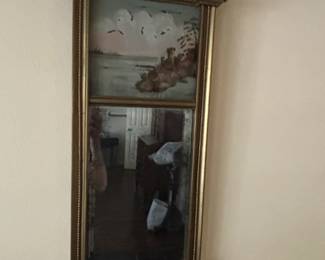 Antique Trumeau Mirror with Landscape Painting
