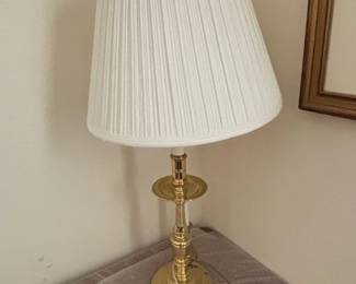 Brass Candlestick Table Lamp with Pleated Shade by Stiffel