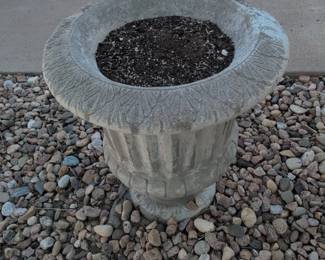 Fluted Concrete Urn Planter with Acanthus Leaf Rim