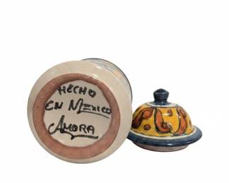 Amora Hecho en Mexico Talavera Style Lidded Jar second image