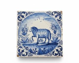 Delftware Tile with Two Sheep