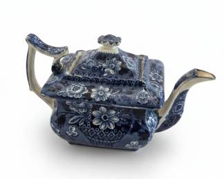 Antique Staffordshire Blue Transferware Teapot