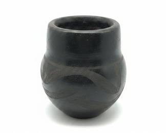 Native American Black Pottery Vase with Swirl Design by Helen Quintana second image