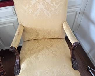 Queen Anne Style Armchair with Damask Upholstery
